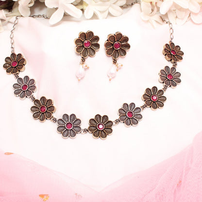 AARYA DUAL TONE NECKLACE SET - RED