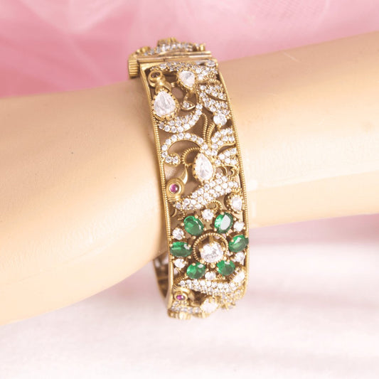 AMRAPALI INSPIRED ANTIQUE MOISSANITE KADA -  GREEN