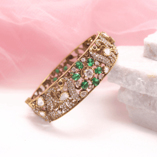 AMRAPALI INSPIRED ANTIQUE MOISSANITE KADA - (SET OF 2) - GREEN