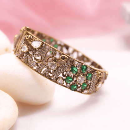 AMRAPALI INSPIRED ANTIQUE MOISSANITE KADA - (SET OF 2) - GREEN