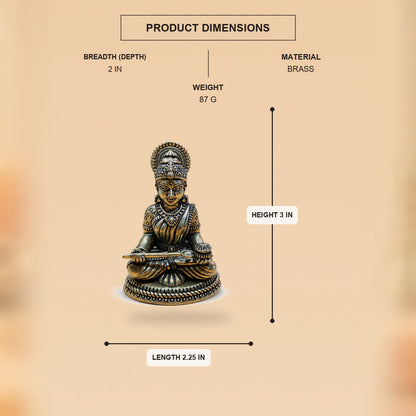 Goddess Annapurna Brass Idol — front-facing product dimensions