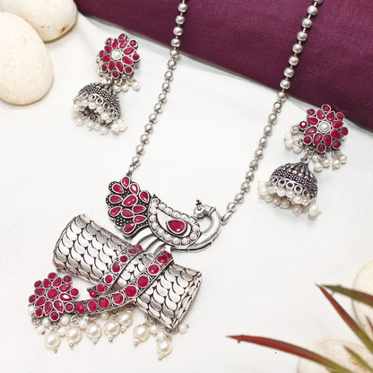 Antique Peacock Pendant Set – Red
