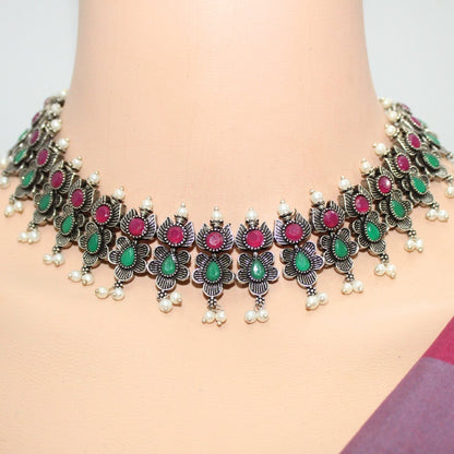 ANUSHA NECKLACE SET-MAROON & GREEN