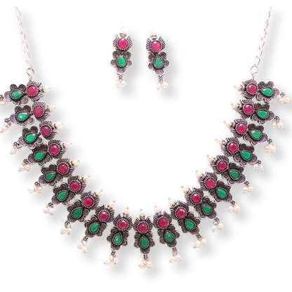 ANUSHA NECKLACE SET-MAROON & GREEN