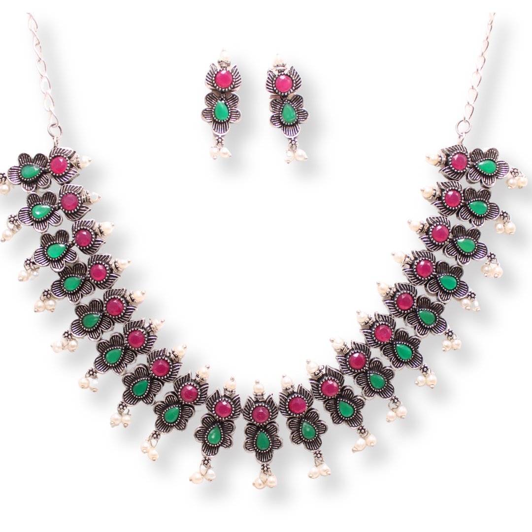 ANUSHA NECKLACE SET - MAROON & GREEN
