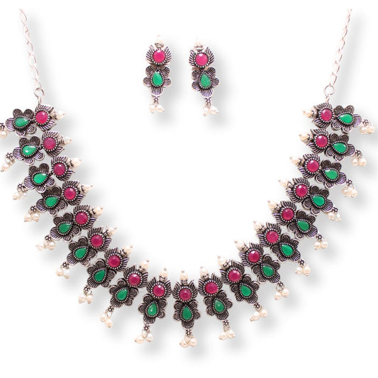 ANUSHA NECKLACE SET - MAROON & GREEN