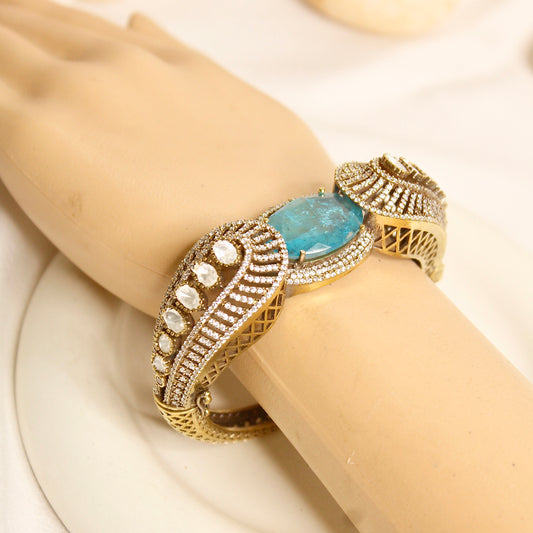 Aqua Blue Stone Paisley AD Statement Kada – product view 9