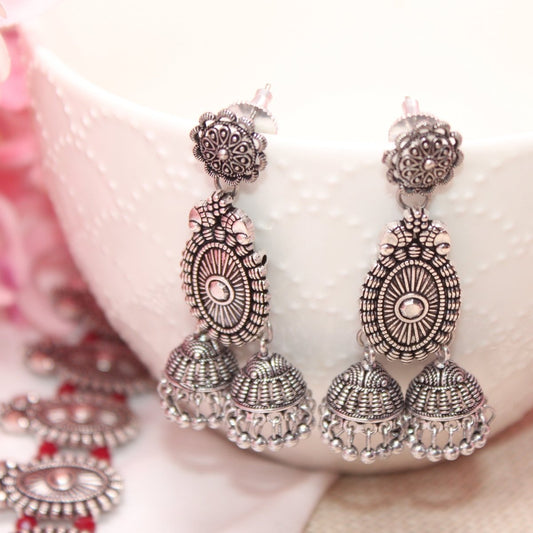 BANJARA PENDANT SET - DOUBLE JHUMKI PATTERN - CHAKRA - RED