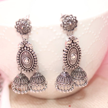 BANJARA PENDANT SET-DOUBLE JHUMKI PATTERN-WHITE