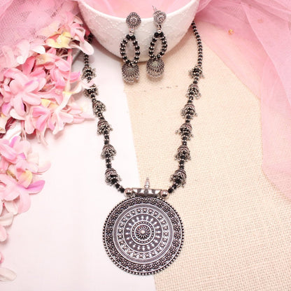 BANJARA PENDANT SET-JHUMKI PATTERN-CHAKRA-BLACK