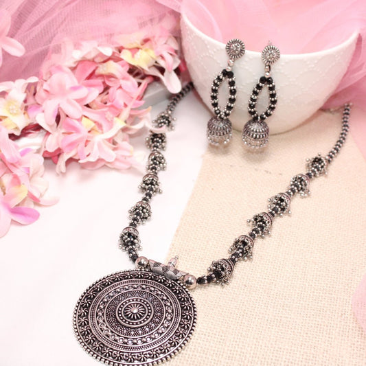 BANJARA PENDANT SET-JHUMKI PATTERN-CHAKRA-BLACK