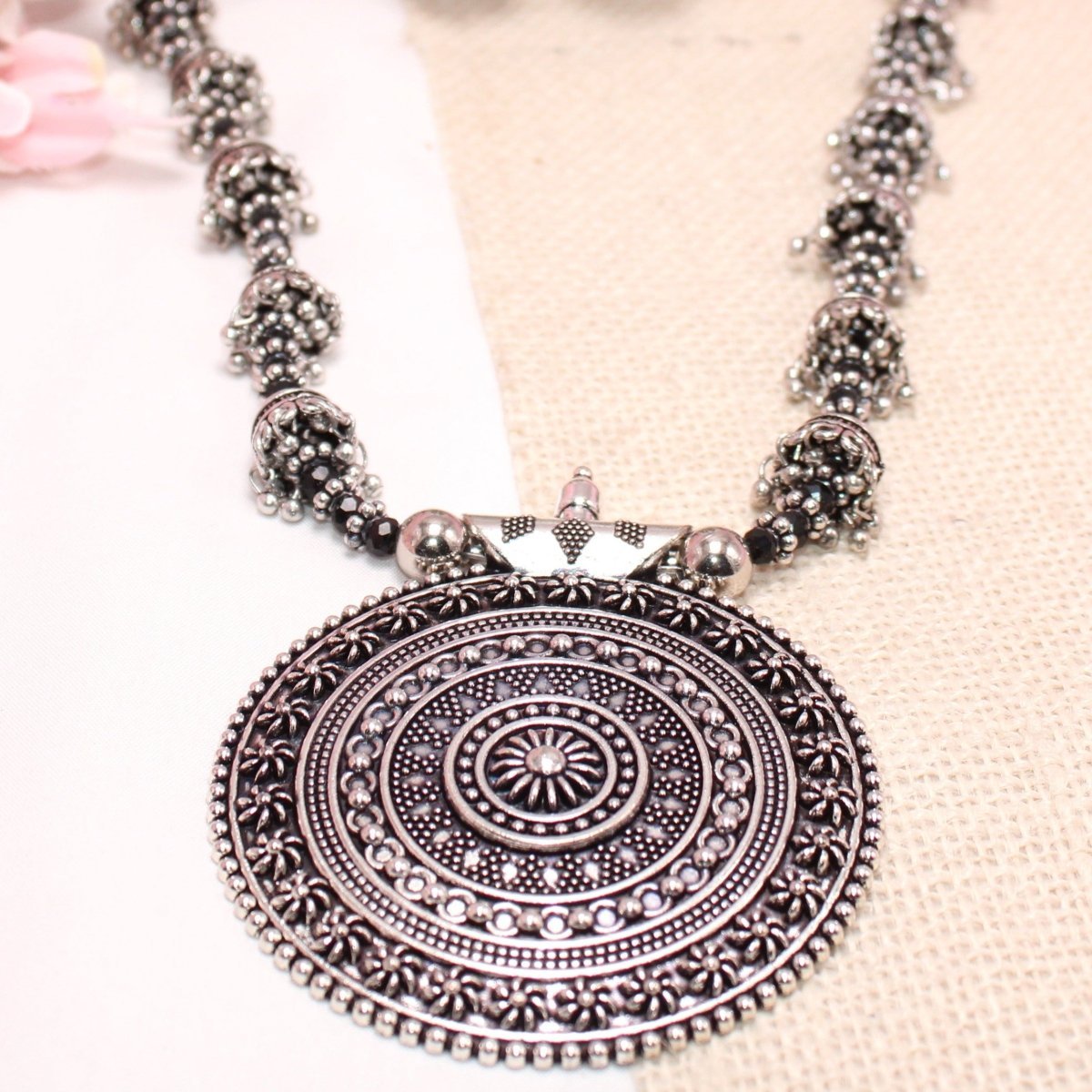 BANJARA PENDANT SET - JHUMKI PATTERN - CHAKRA - BLACK