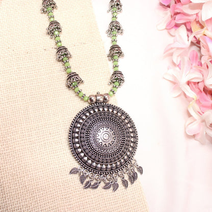BANJARA PENDANT SET-JHUMKI PATTERN-CHAKRA-GREEN