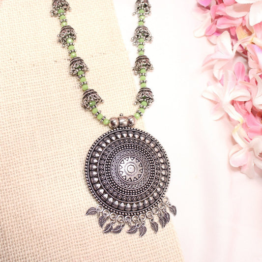 BANJARA PENDANT SET-JHUMKI PATTERN-CHAKRA-GREEN