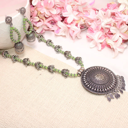 BANJARA PENDANT SET - JHUMKI PATTERN - CHAKRA - GREEN
