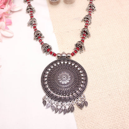 BANJARA PENDANT SET-JHUMKI PATTERN-CHAKRA PATTERN-RED