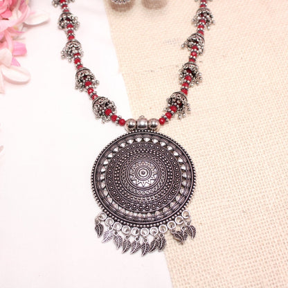 BANJARA PENDANT SET - JHUMKI PATTERN - CHAKRA PATTERN - RED