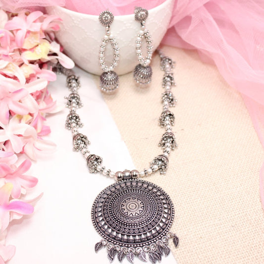 BANJARA PENDANT SET - JHUMKI PATTERN - CHAKRA PATTERN - WHITE