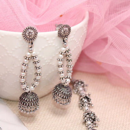 BANJARA PENDANT SET - JHUMKI PATTERN - CHAKRA PATTERN - WHITE
