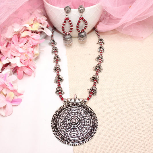 BANJARA PENDANT SET - JHUMKI PATTERN - CHAKRA - RED