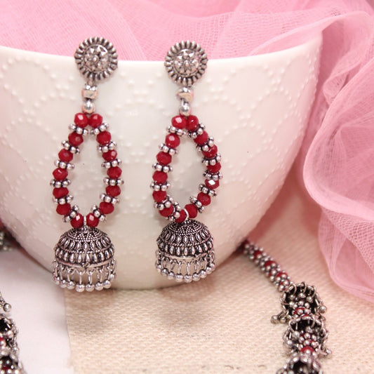 BANJARA PENDANT SET - JHUMKI PATTERN - CHAKRA - RED