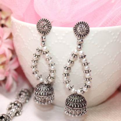 BANJARA PENDANT SET-JHUMKI PATTERN-CHAKRA-WHITE