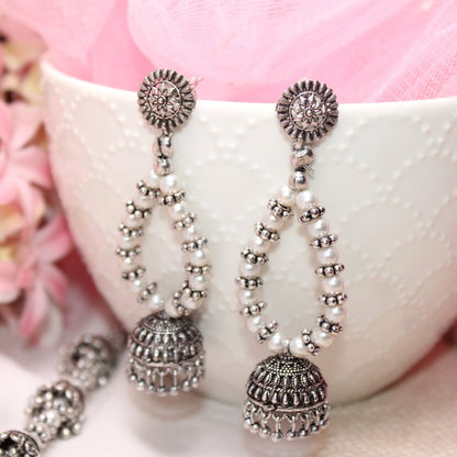 BANJARA PENDANT SET - JHUMKI PATTERN - CHAKRA - WHITE