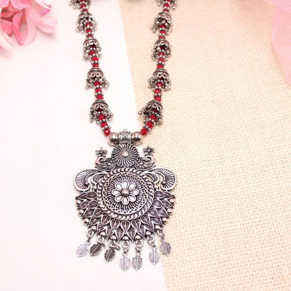 BANJARA PENDANT SET - JHUMKI PATTERN - PEACOCK PAIR - RED