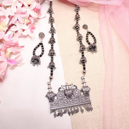 BANJARA PENDANT SET-JHUMKI PATTERN-RECTANGULAR PATTERN-BLACK
