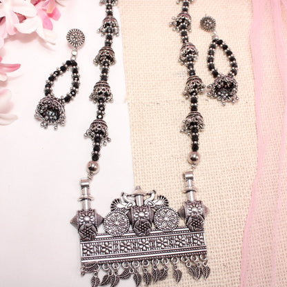 BANJARA PENDANT SET - JHUMKI PATTERN - RECTANGULAR PATTERN - BLACK