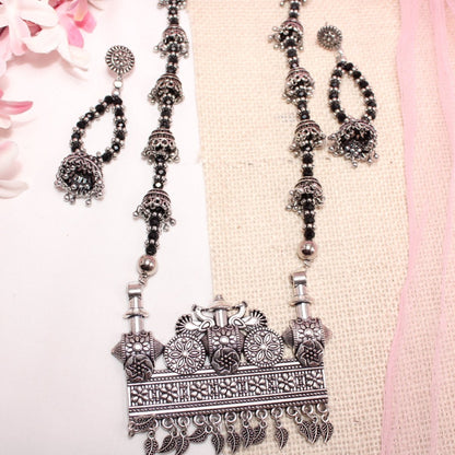 BANJARA PENDANT SET-JHUMKI PATTERN-RECTANGULAR PATTERN-BLACK