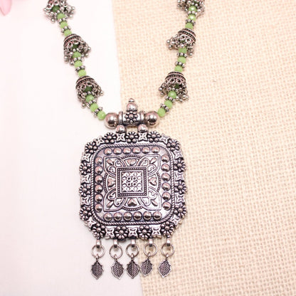 BANJARA PENDANT SET - JHUMKI PATTERN - SQUARE - GREEN