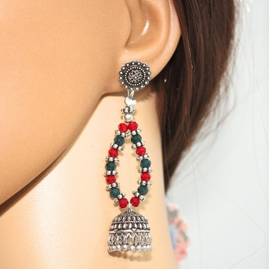 BANJARA PENDANT SET - PEACOCK PATTERN - MAROON&GREEN BEADS
