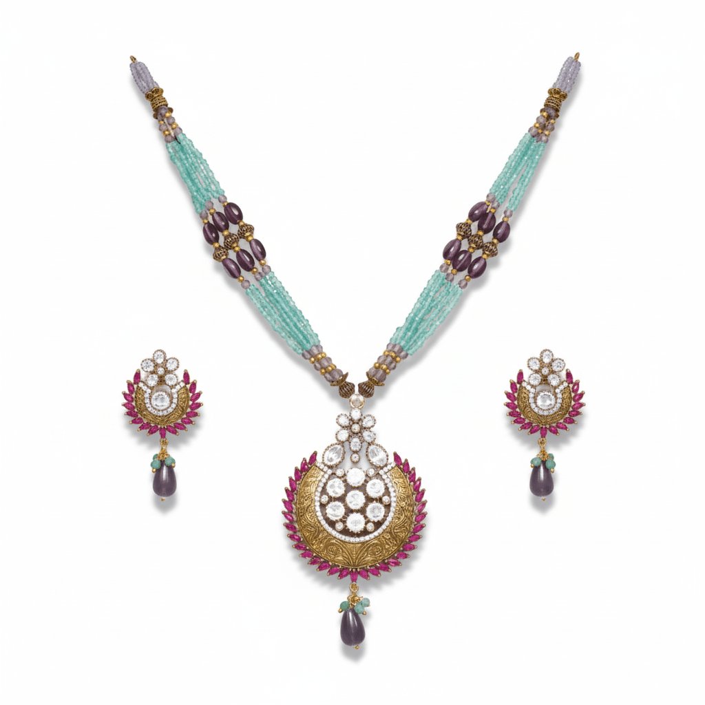 Beaded Chand Pendant Necklace