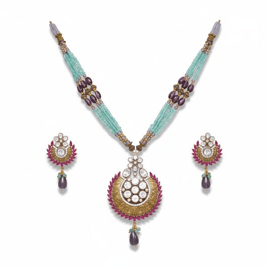 Beaded Chand Pendant Necklace