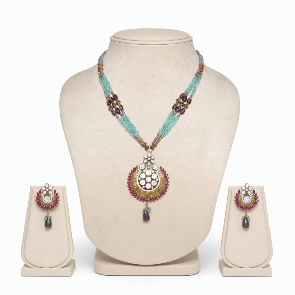 Beaded Chand Pendant Necklace