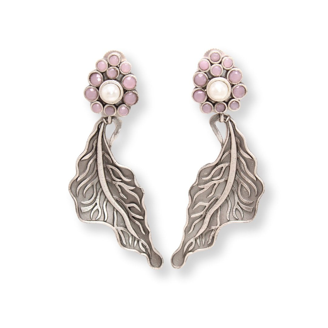 BIG LEAF EARRING DANGLER-PINK