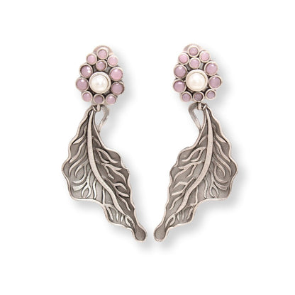 BIG LEAF EARRING DANGLER-PINK