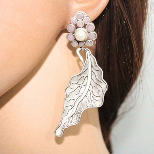 BIG LEAF EARRING DANGLER-PINK