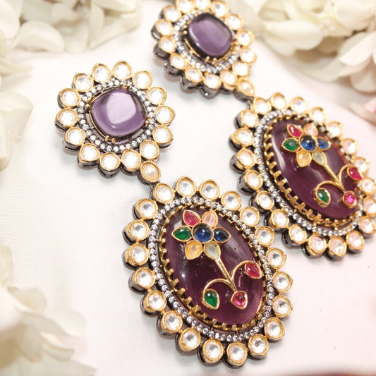 BIG STONE EARRING WITH KUNDAN WORK