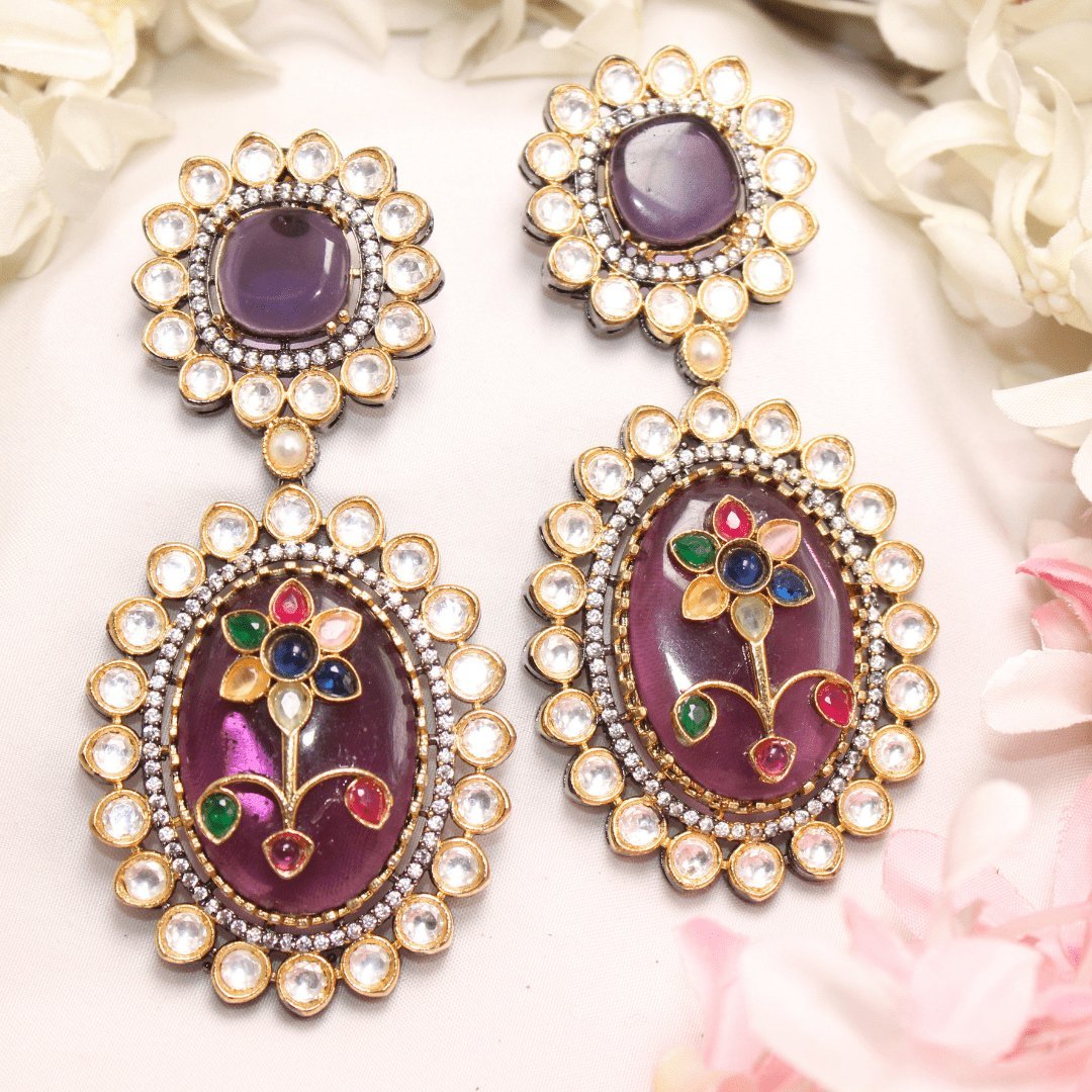 BIG STONE EARRING WITH KUNDAN WORK