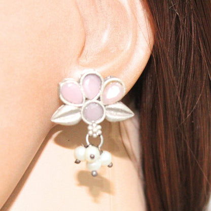 BIG TEAR-DROP WITH STONE PENDANT SET-PINK