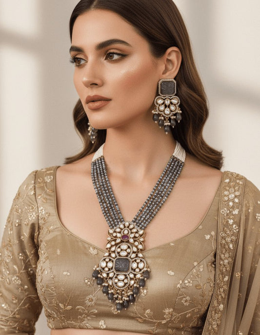 Black Moissanite & American Diamond Necklace Set