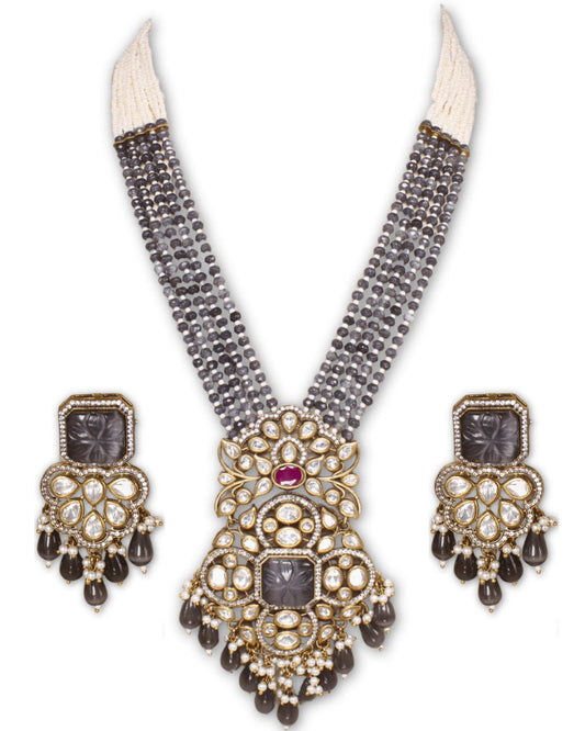 Black Moissanite & American Diamond Necklace Set