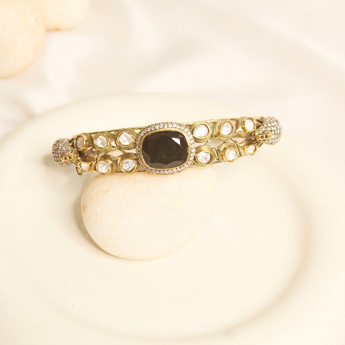 Black Onyx Polki Elephant Motif Kada – product view 1