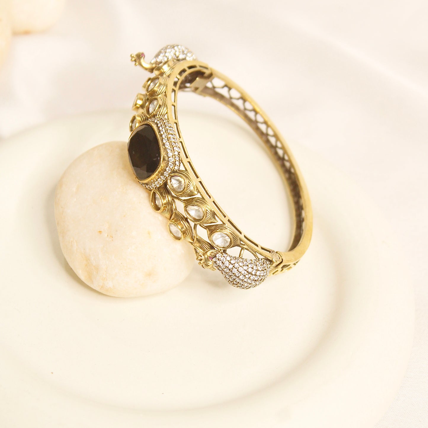 Black Onyx Polki Elephant Motif Kada – product view 2