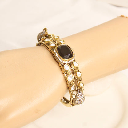Black Onyx Polki Elephant Motif Kada – product view 4