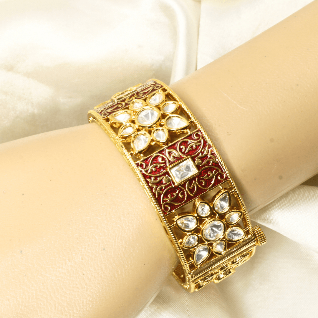 BLOCK MEENAKARI AND POLKI KADA - RED