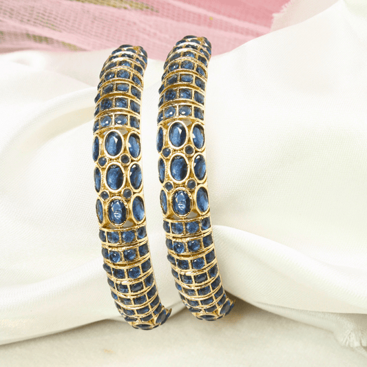 BLUE NAGINA BANGLES - GOLDEN FINISH - SET OF 2