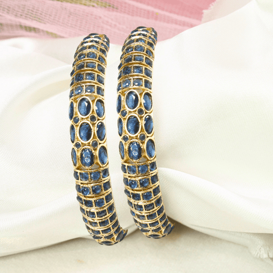 BLUE NAGINA BANGLES - GOLDEN FINISH - SET OF 2